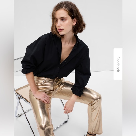 GAP High Rise Vegan Leather Metallic Champagne Gold Slim Jeans Women’s Size 31 - Picture 4 of 15
